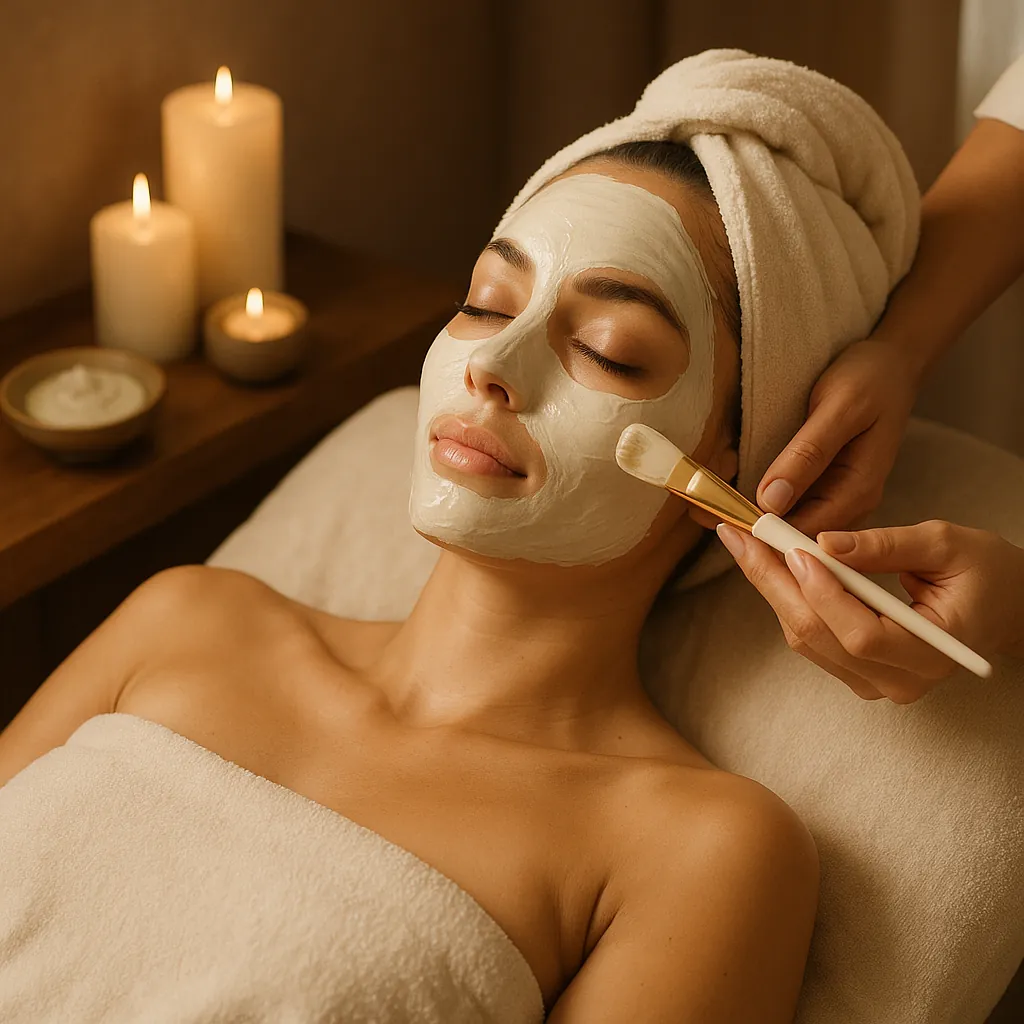 A facial treatment in a calm spa room
