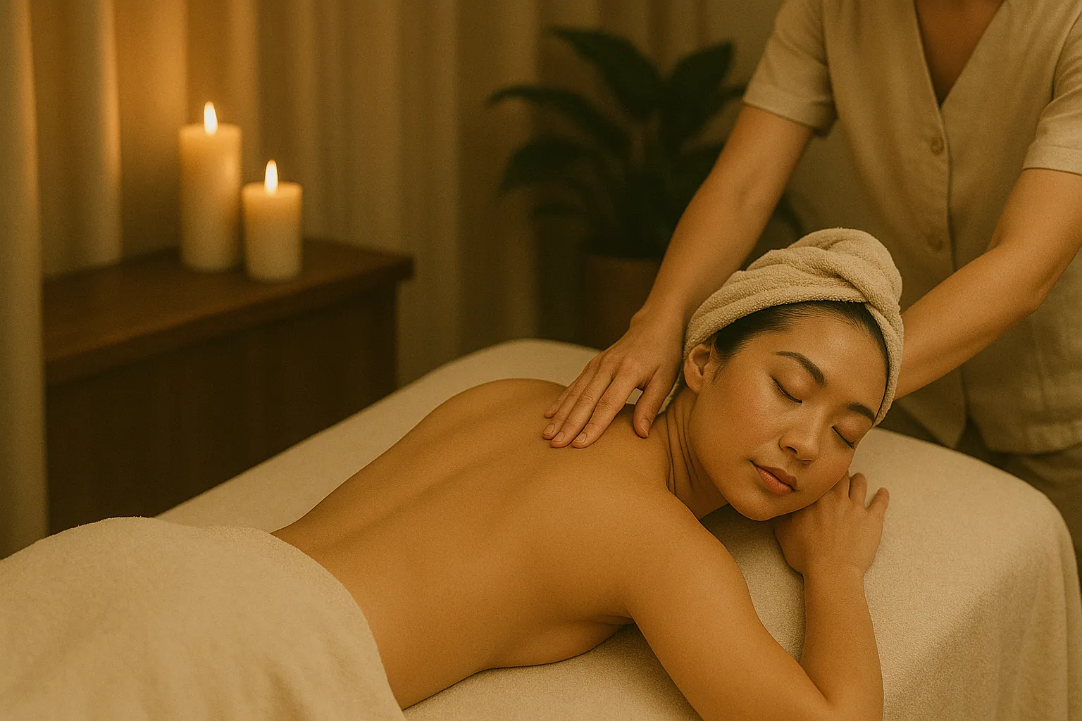 A spa therapist at work during a massage treatment